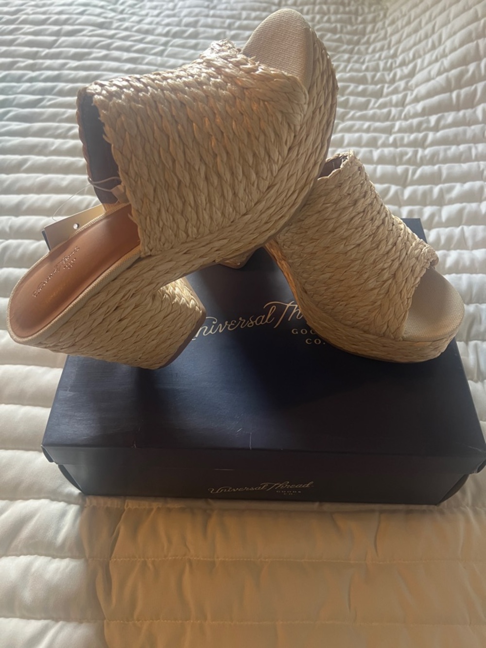 Universal Thread Natural Woven Platform Slide Sandals